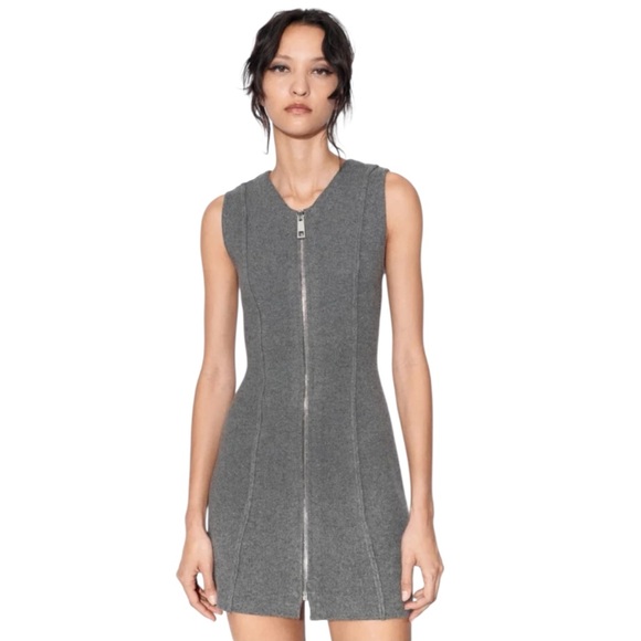 Zara Knit Mini Dress Wool Blend Gray Bodycon Front Zipper Fall Winter Small NWT - Picture 1 of 5